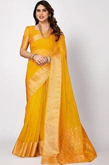 Satrani Women'S Organza Jacquard Border Saree With Unstitched Blouse Piece