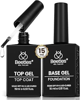 Beetles No Wipe Gel Top Coat and Base Coat Set for Gel Nail Polish - 2Pcs 15ml Super Shiny and Long Lasting Soak Off UV/LED Lamp Nail Art Design Gift