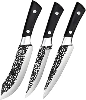 Hand Forged Stainless Steel Japanese Slicing Knife Boning Fillet Knife Butcher Knife Deboning Knife for Meat with Abs Handle (Set of 3), Black