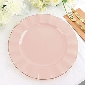 Efavormart 11" Dinner Plates – Set of 10 Plastic Blush Round Disposable Plates with Gold Ruffled Rim – Elegant Tableware for Wedding Receptions, Dinner Parties, Holiday Events, and Catering