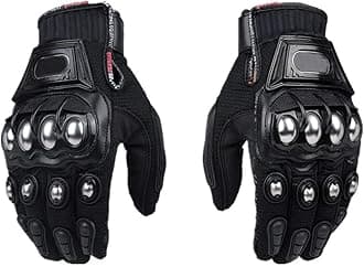 Steel Outdoor Knuckle Motorcycle Motorbike Powersports Safety Gloves (Medium, Black)