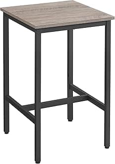 VASAGLE Breakfast Bar, Square Tall Bar Table, Heavy-Duty Steel Frame, 60 x 60 x 92 cm, Easy Assembly, for Kitchen Living Room, Industrial Style, Greige and Black LBT025B02