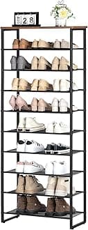HOOBRO 10-Tier Rustic Brown Shoe Rack, Large Capacity Shoe Organizer, Holds 27-30 Pairs of Shoes, Entryway, Hallway