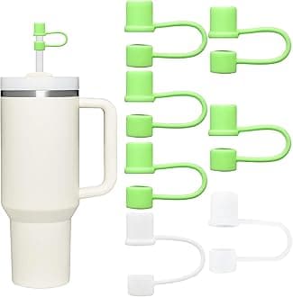 Straw Toppers for Stanley, Straw Cover Caps for 10mm/0.39inch diameter straws 30OZ/40OZ Stanley Tumblers, Food Grade Silicone. (5pcs-Basics-Green)