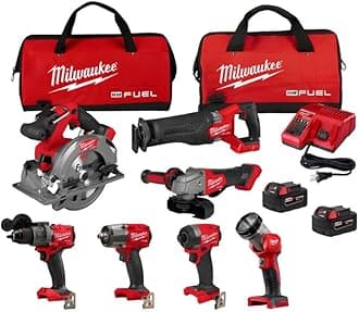 M18 FUEL 18-Volt Lithium-Ion Brushless Cordless Combo Kit with Two 5.0 Ah Batteries, 1 Charger, 2 Tool Bags (7-Tool)