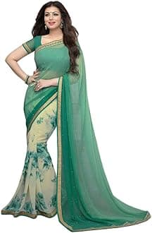 RAJESHWAR FASHION WITH RFGeorgette Floral Printed Half & Half Saree for Women Jacquard Lace Edge Work Saree with Blouse Piece (Catalog A3 to A10 _Multicolor_Free Size 6.3m)