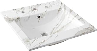 JONATHAN Y SNK1000C Ancillary 3-Hole 20 in. W x 18.25 in. D Classic Contemporary Rectangular Ceramic Single Sink Basin Vanity Top, White Marble Effect