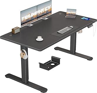 TRIUMPHKEY Electric Standing Desk 140x70cm Height Adjustable Desk with 3 Memory Smart Pannel with USB Charging for Home Office Rising Electric Table((Black&Black)
