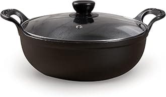 Cast Iron Kadai with Glass Lid | Pre-Seasoned Iron Wok with Handles & Flat Base | Uncoated Kadai for Cooking | Compatible with Induction, Gas & Electric Stoves (25cm)