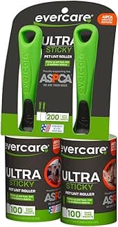 Pet Hair Lint Rollers All Purpose Use 100 Easy-Tear Sheets Per Roll Reusable Sticky Roller Pets Cat & Dog Hair Remover Contoured Handle for Furniture Clothing & Cars, Set of 2, Green