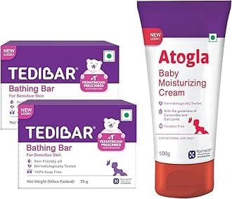 Tedibar bathing bar 75g x 2 (Pack of 1) & Atogla Baby Cream 100g Combo from Tedibar Family - By Torrent Pharma
