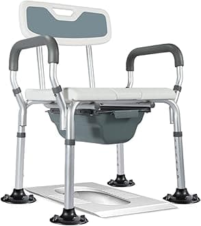 Heavy Duty Shower Chair Bedside Commode with Back, EVA Padded Bath Seat with Assist Grab Bar - Medical Anti-Slip Shower Bench Bathtub Stool for Elderly, Senior & Disabled