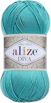 Alize Diva Silk Effect 100% Microfiber Acrylic Yarn 1 Ball/Skein 100gr 383yds Color (376 - Cyan)