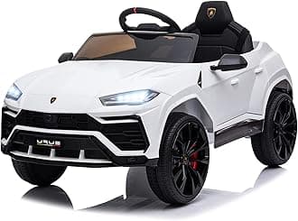 Electric Ride On Car for Kids, 12V Licenced Lamborghini Kids Electric Vehicles with Remote Control, AUX, Spring Suspension, Music, LED Lights, USB Port, Foot Pedal (White)