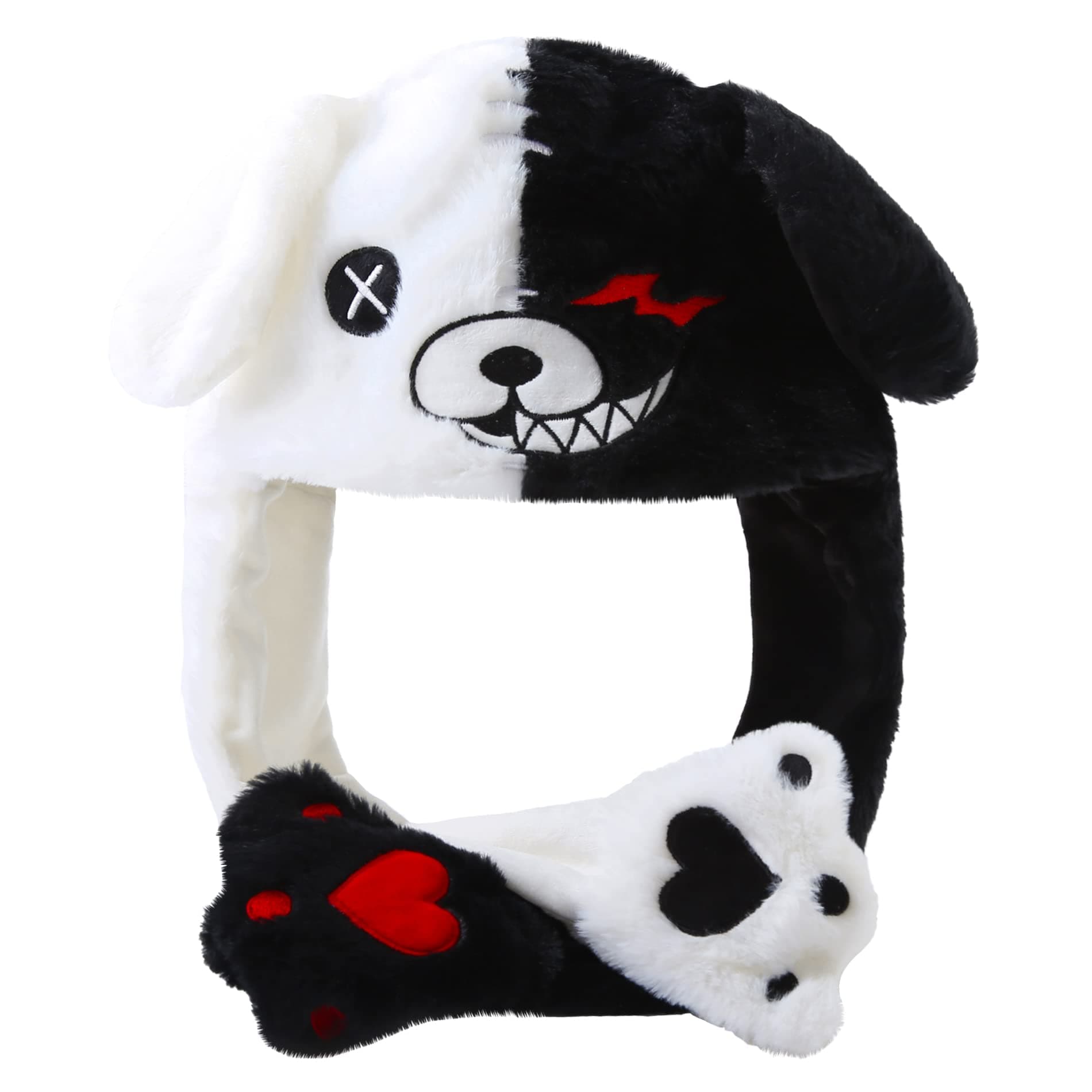 Black White Bear Hat Moving Ears,Pressing Jumping Hat Cap Paws Will Make Ears Move,Funny Novelty Gift Womens Girls
