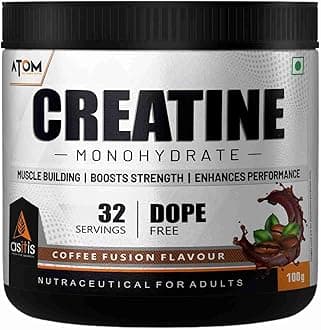 Atom Creatine Monohydrate Powder 100 grams - 32 Servings | Dope Free | Enhances Performance | Promotes Muscle Gains | Coffee Fusion Flavour