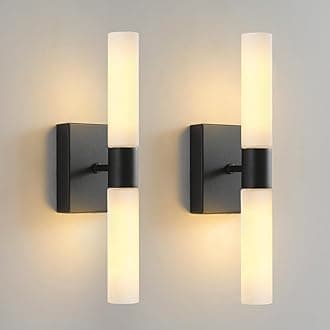 Wall Sconces Set of Two Matte Black Modern Bathroom Sconces Lighting Set of 2 Frosted Glass Shade Indoor Wall Lamp Wall Mounted Lights Metal Wall Light Fixtures for Living Room Stairs
