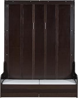 Murphy Bed Cabinet Queen Size with Cushion,Folding Wall Bed Frame W/Sofa Chair and Wood Slat Support,Space-Saving Hidden Platform Bed for Bedroom,Guest Room,Home,Office,Espresso