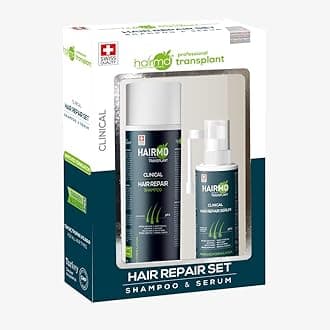 Transplant Hair Repair Set with Shampoo and Serum - Potent Hair Loss Treatment Formula with Biotin, Keratin, Collagen, Provitamin B5 - Soothing Hair Care Products for Hair Transplant Recovery
