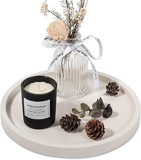 Silicone Bathroom Tray Round Vanity Tray Decorative Soap Holder Kitchen Countertop Organizer Coffee Table Decor for Candle, Perfume, Plant, 8 Inch, Beige