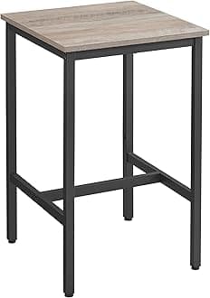 VASAGLE Breakfast Bar, Square Tall Bar Table, Heavy-Duty Steel Frame, 60 x 60 x 92 cm, Easy Assembly, for Kitchen Living Room, Industrial Style, Greige and Black LBT025B02