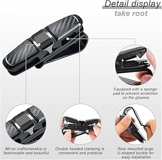 2PCS Glasses Holders for Car Sun Visor, Glasses Clip Organizer, Sunglasses Mount with Ticket Card, Car Sun Visor Double End Clip, 180 Degree Rotational Car Glasses Holder (Gray)