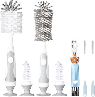 Ariseno 5-in-1 Baby Bottle Cleaner Set, Including Nylon & Silicone Bottle Brush, Cap, Straw & Nipple Brushes, BPA-Free (Grey)