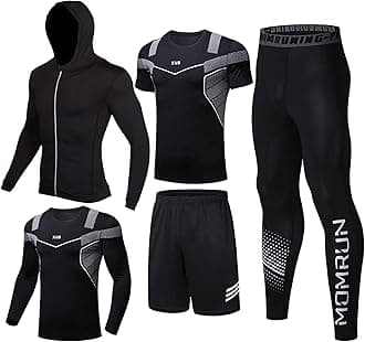 5Pcs Gym Clothes Men Tracksuit Sets Running Wear Compression Shirts Sleeve Tops Jackets Long Suits Leggings Shorts Sports Activewear for Athletic