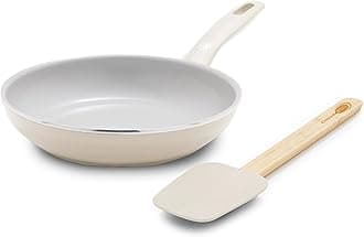 Dover Healthy Ceramic Nonstick, 8" Frying Pan Skillet with Spatula, PFAS-Free, Dishwasher Safe, Comfort Grip Handle, Cream White