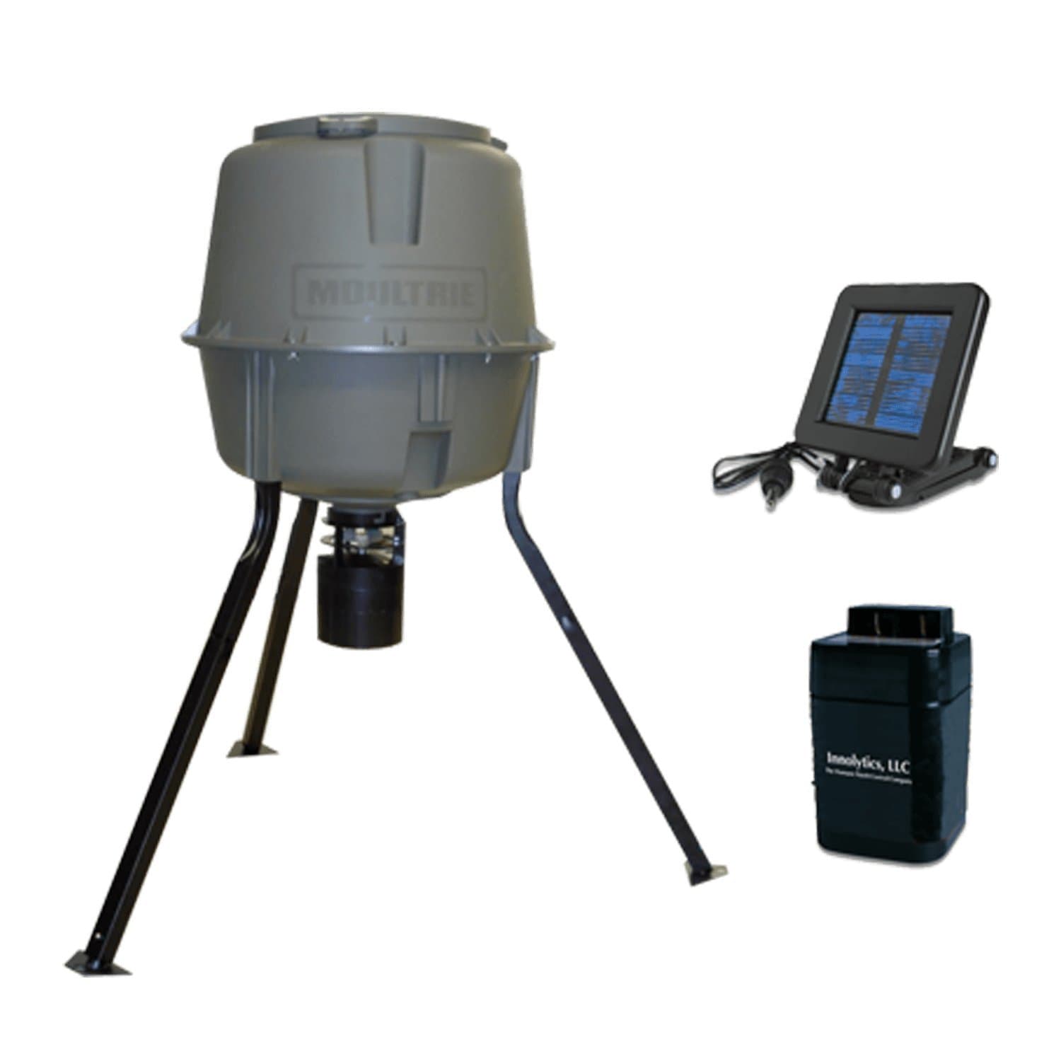 Complete Feeder Kit for OvoControl Bird & Pigeon Control | Automatic Feeder | Solar Charger | Battery | 6V 4.5 Amp Rechargeable Battery | Stainless Steel Feet | by Innolytics IN-17608KIT