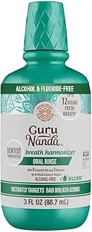 GuruNanda Fresh Breath Mouthwash, ADA-Accepted, Alcohol & Fluoride-Free, Sodium Chlorite, Essential Oils & Vitamins, 12-Hrs Fresh Breath, Wild Mint, 3 oz