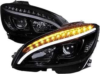 Spec-D Tuning For Mercedes Benz W204 C Class LED Glossy Black Projector Headlights Headlamps Pair