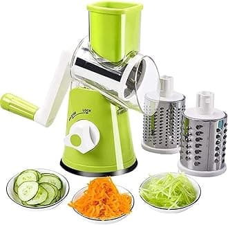 Rotary Cheese Grater Shredder, Speed Kitchen Manual Round Mandolin Slicer Grinder for Potato Hash Brown, Vegetable, Walnut, Nut, Carrot Garlic,
