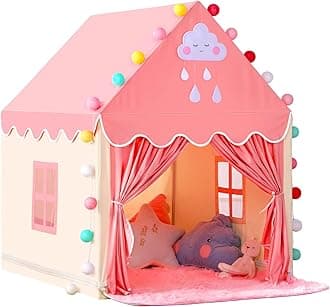 SISTICKER Kids Play Tents for Girls Large Fairy Playhouse for Kids Princess Castle Tent Gift Toys for Girl Toddler Children Play House (Pink) (Pink Tent with Rug)