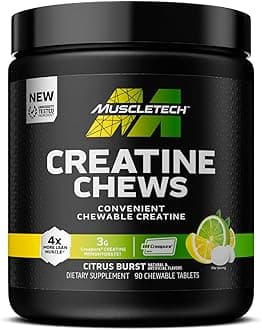 MuscleTech | Creatine Chews | Creapure Monohydrate Supplement for Muscle Recovery, Muscle Builder & Energy Boost | Pre Workout Supplement for Men & Women | Citrus Birst | 90 chewable Tablets