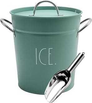 Ice Bucket with Scoop - Stainless Steel Bucket with Handle, Lid and Ice Scooper - 4 Qt. Storage Bin for Ice Cubes for Bars, Parties, Backyard Barbeques, Picnics, and Camping (Sage)