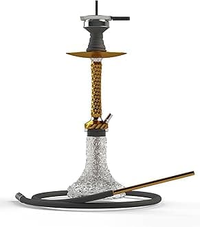 Hookah Set with Everything - 22" Aluminum Glass Hookah Set Premium Shisha Hookah Complete Set with 1 Hose, Glass Vase, Coal Holder, Gold