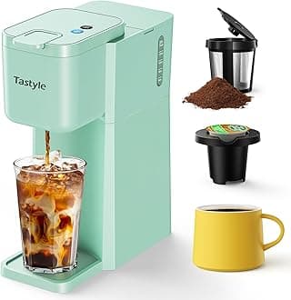 Mini Hot & Iced Coffee Maker, K-Cup & Ground Beer Sizes 170-300ml with Recipe Book for Home, Travel, Caravan, Office & Bedroom, Mint
