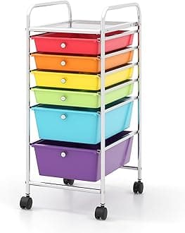 COSTWAY 6-Drawer Rolling Storage Cart, Multifunctional Art Craft Tools Organizer on Wheels, Heavy Duty Utility Mobile Storage Trolley w/ 2 Lockable Wheels for Home Office School (Multi-color)