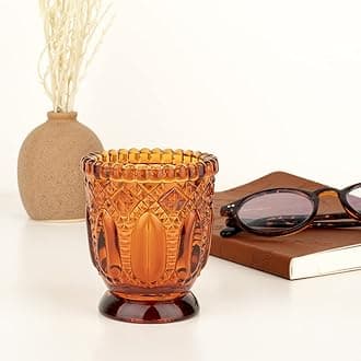 Koyal Wholesale Vintage Glass Candle Holder (Pack of 6), 3 x 2.75 (Amber)
