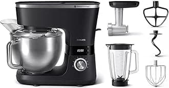 Philips Series 7000 Kitchen Machine with Accessories - 1000W, 5.5L Bowl, Stand Mixer, Dough hook, Beater & Whisk, Mincer, Blender, Splash Proof, Black - HR7962/21