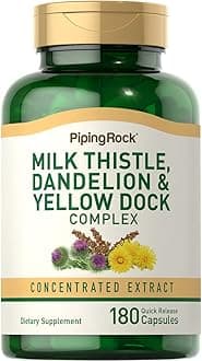 Milk Thistle, Dandelion & Yellow Dock | 180 Capsules | Concentrated Extract Complex | Non-GMO, Gluten Free Supplement