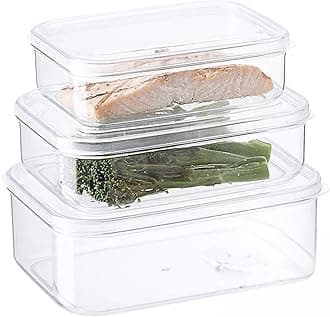 3 Set, Micro Clear Kitchen Pantry Food Storage Container Set with Lid, Shatterproof, BPA Free, Dishwasher, Microwave Safe Canister, Fridge Refrigerator Organizer (1.0qt / 1.4qt / 2.3qt)