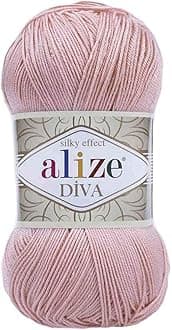 Alize Diva Silk Yarn Microfiber Acrylic Sport Weight Yarn Lightweight & Soft Yarn for Crocheting & Knitting Scarves, Clothes & Crafts 1 Skein 100g, 383 Yards, Fingering Weight 14 WPI 363 Wedding Pink