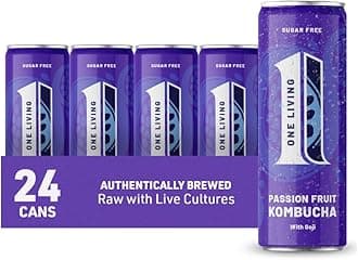 One Living Kombucha Drink - Passion Fruit with Goji - 24 x 250ml Cans - Sugar Free, Great Tasting Authentically Brewed Kombucha with Live Cultures - Lightly Sparkling, 100% Natural, Vegan
