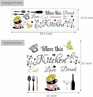 CASADECOR Kitchen Wall Decor Kitchen Wall Stickers Quotes Positive Word Decor Bless This Kitchen Wall Decal Vinyl Stickers, Decoration for Kitchen Dining Room, Baking Room Bar Restaurant Decoration