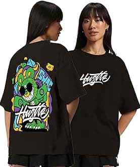 Veirdo® Pure Cotton Round Neck Oversized Baggy Fit Latest Stylish Front & Back Graphic Printed Half Sleeve Boyfriend T-Shirt for Women (Color Options- Black, Orange, Royal Blue & Lilac)