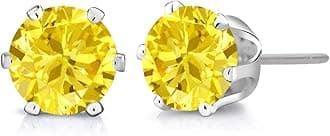 Gem Stone King 6MM Canary Yellow Round Cubic Zirconia CZ Post with Friction Back Stud Earrings For Women (3.00 Cttw, Round 6MM)