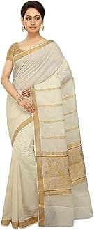 Rsv fabrics Women Kerala Kasavu Cotton Sarees, Beige