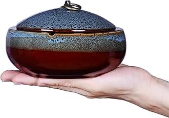 Ceramic Ashtray with Lids Windproof Cigarette Ashtray for Indoor or Outdoor Use Ash Holder for Smokers Desktop Smoking Ash Tray for Home Office Decoration (5.2"Blue)